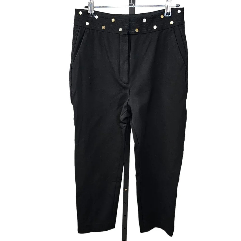 Sandro Paris Womens High Waisted Crop Straight Leg Pants Studded Waist Size M